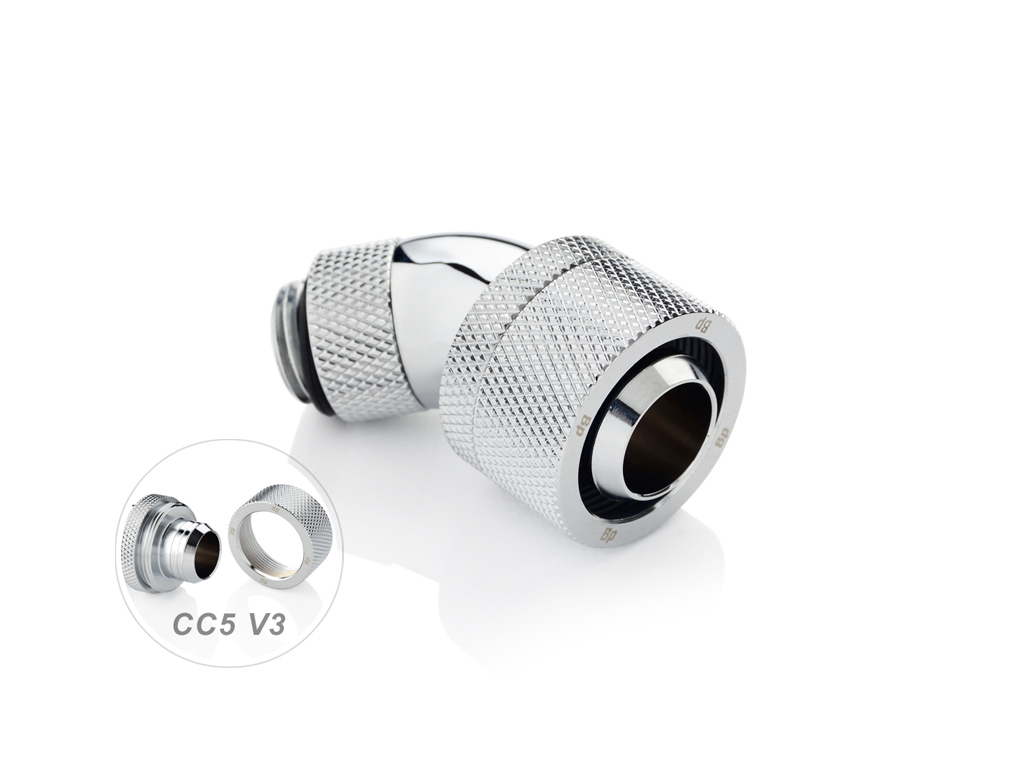 G1/4" Silver Shining Dual Rotary 45-Degree Compression Fitting CC5 V3 For ID 1/2" OD 3/4" Tube