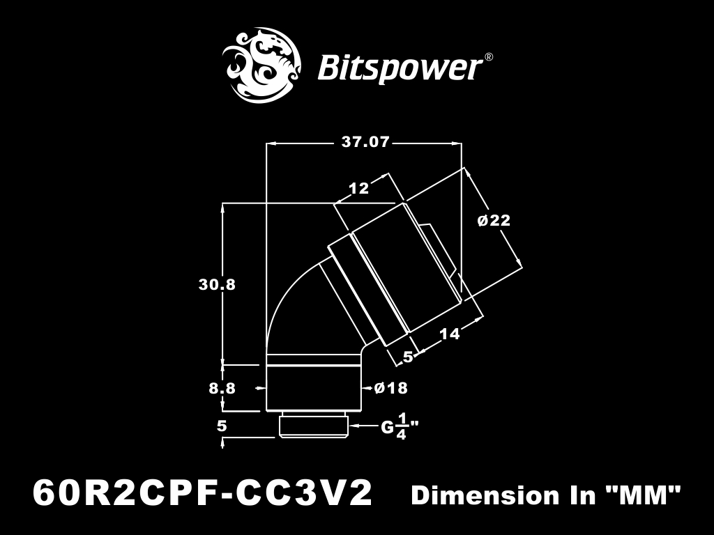 G1/4" Silver Shining Dual Rotary 60-Degree Compression Fitting CC3 V2 For ID 3/8" OD 5/8" Tube (60X1)