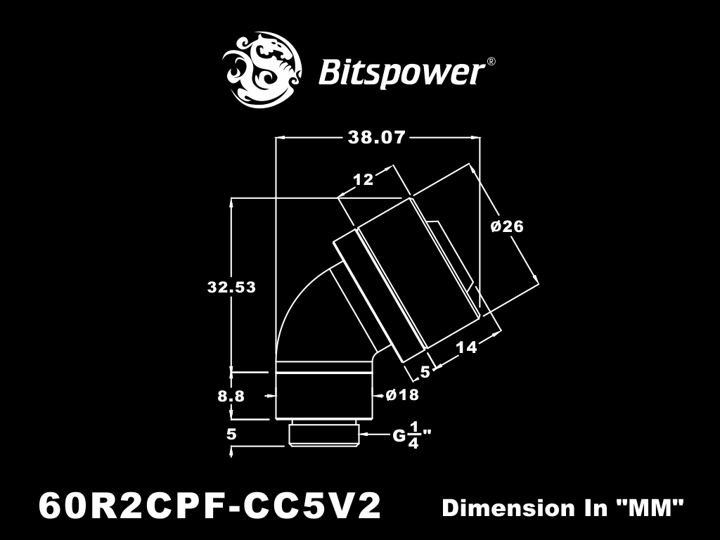 G1/4" Silver Shining Dual Rotary 60-Degree Compression Fitting CC5 V2 For ID 1/2" OD 3/4" Tube (60X1)