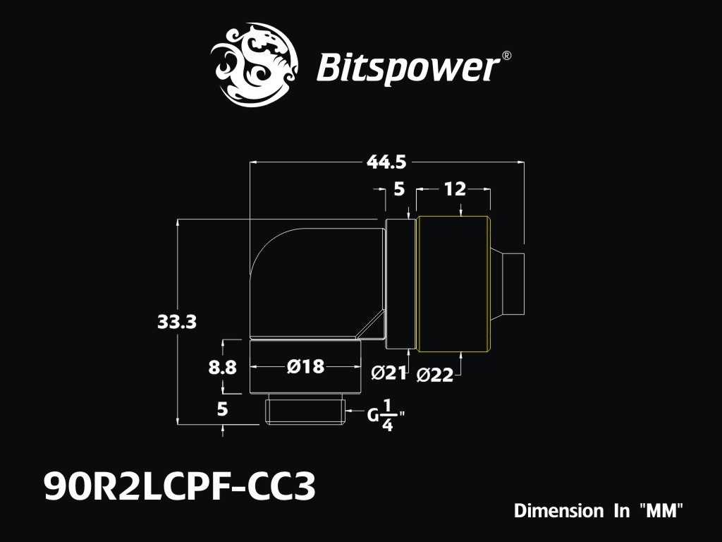 Bitspower G1/4" Silver Shining Dual Rotary Angle Compression Fitting CC3 For ID 3/8" OD 5/8" Tube