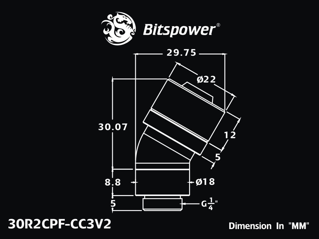 G1/4" Black Sparkle Dual Rotary 30-Degree Compression Fitting CC3 V2 For ID 3/8" OD 5/8" Tube (30X1)