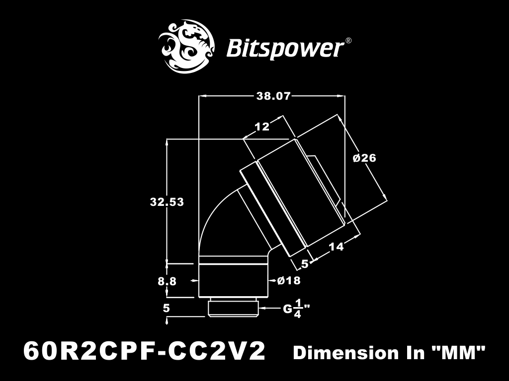 G1/4" Black Sparkle Dual Rotary 60-Degree Compression Fitting CC2 V2 For ID 3/8" OD 1/2" Tube (60X1)