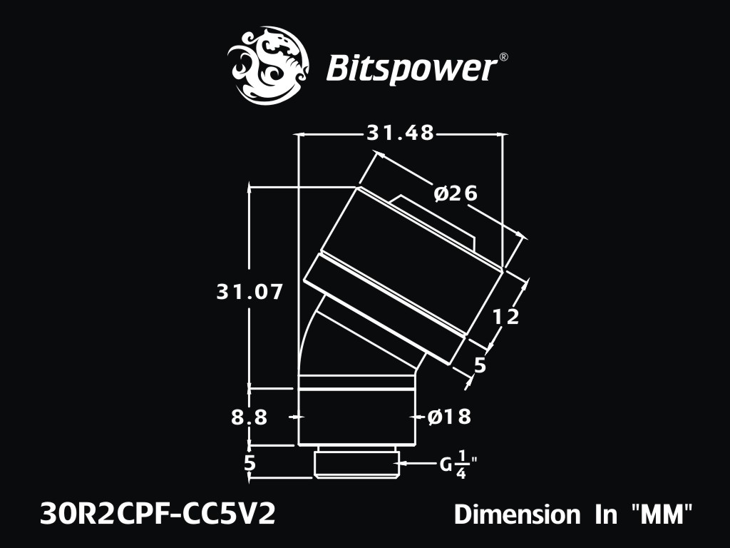 G1/4" Carbon Black Dual Rotary 30-Degree Compression Fitting CC5 V2 For ID 1/2" OD 3/4" Tube (30X1)