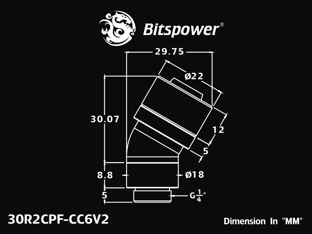 G1/4" Carbon Black Dual Rotary 30-Degree Compression Fitting CC6 V2 For ID 7/16" OD 5/8" Tube (30X1)
