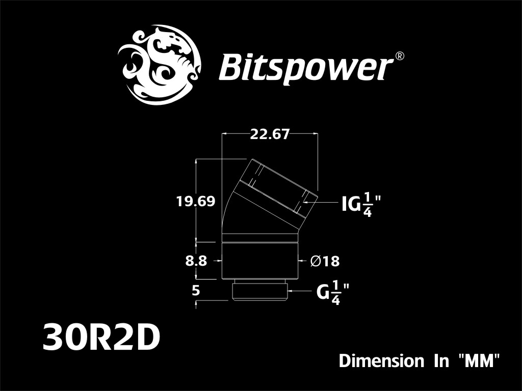 G1/4" Carbon Black Dual Rotary 30-Degree IG1/4" Extender (30X1)