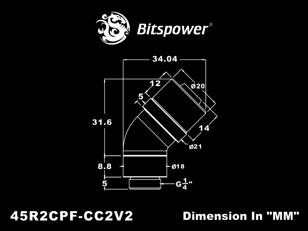 G1/4" Carbon Black Dual Rotary 45-Degree Compression Fitting CC2 V2 For ID 3/8" OD 1/2" Tube