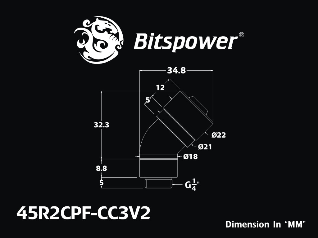 G1/4" Carbon Black Dual Rotary 45-Degree Compression Fitting CC3 V2 For ID 3/8" OD 5/8" Tube