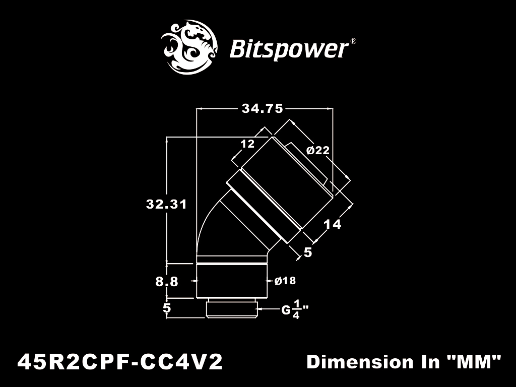 G1/4" Carbon Black Dual Rotary 45-Degree Compression Fitting CC4 V2 For ID 1/2" OD 5/8" Tube