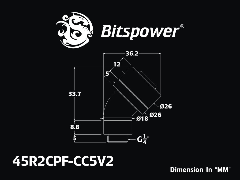 G1/4" Carbon Black Dual Rotary 45-Degree Compression Fitting CC5 V2 For ID 1/2" OD 3/4" Tube