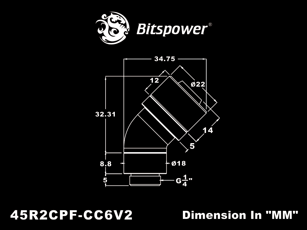 G1/4" Carbon Black Dual Rotary 45-Degree Compression Fitting CC6 V2 For ID 7/16" OD 5/8" Tube