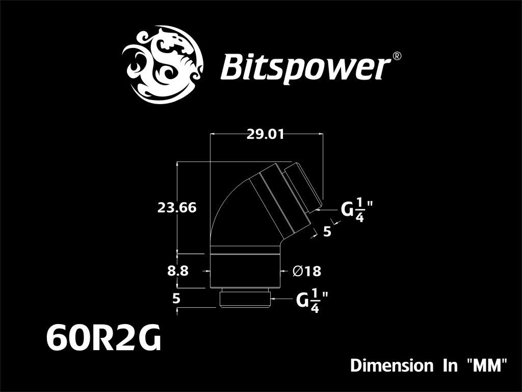 G1/4" Carbon Black Dual Rotary 60-Degree G1/4" Extender (60X1)