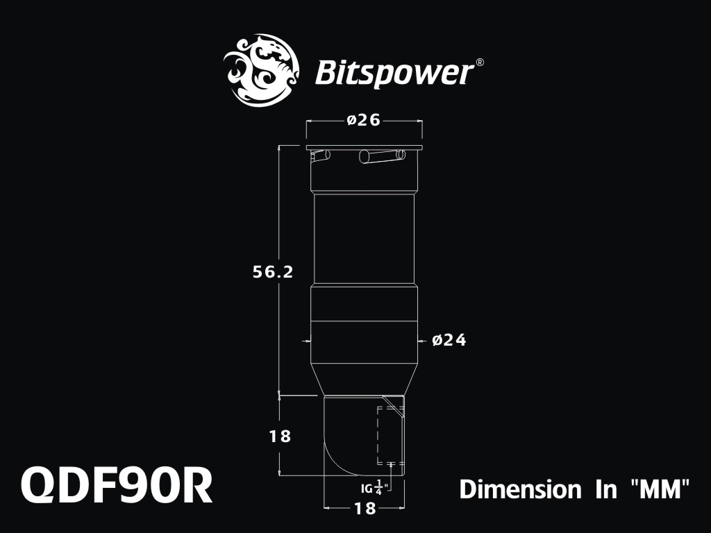 Bitspower Carbon Black Quick-Disconnected Female With Rotary 90-Degree IG1/4" Extender