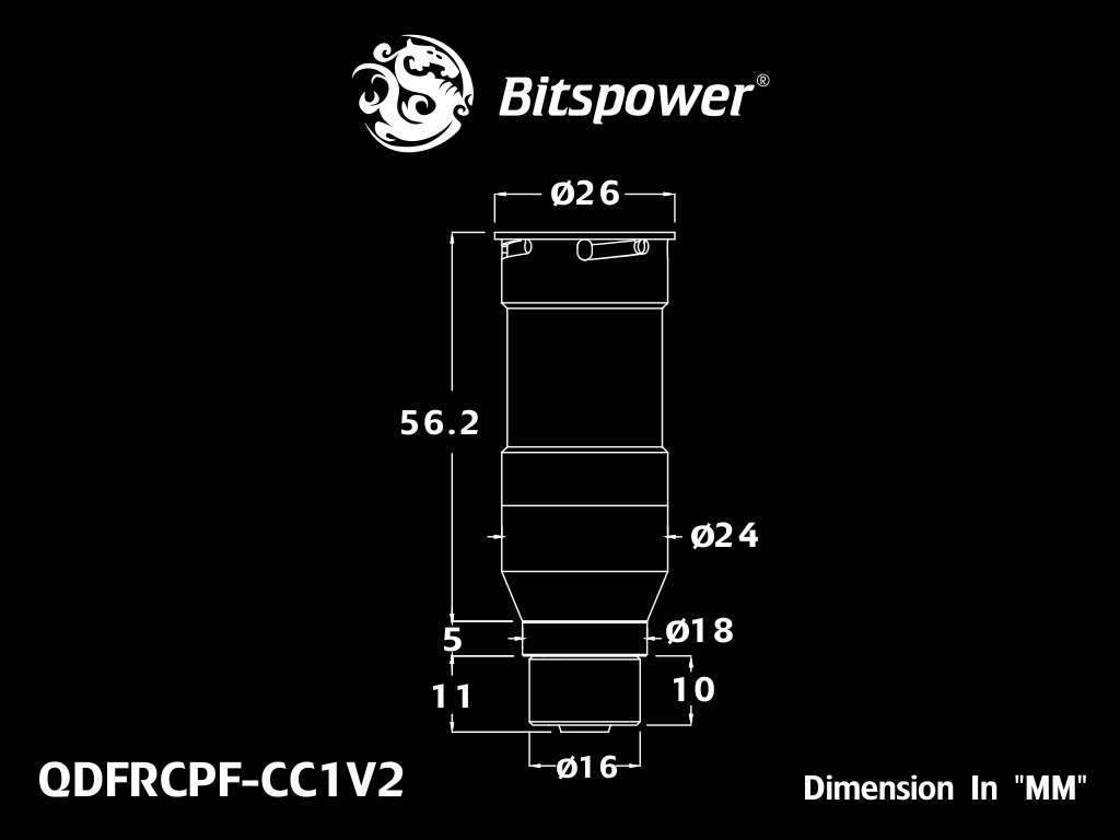 Bitspower Carbon Black Quick-Disconnected Female With Rotary Compression Fitting CC1 For ID 1/4