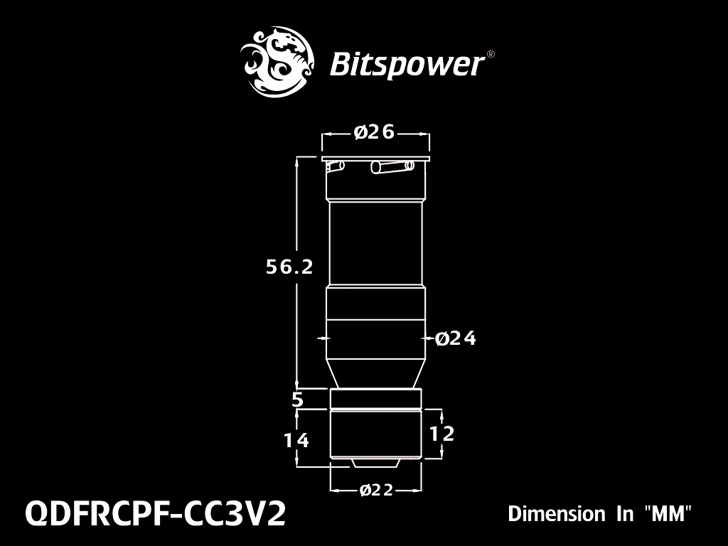 Bitspower Carbon Black Quick-Disconnected Female With Rotary Compression Fitting CC3 For ID 3/8