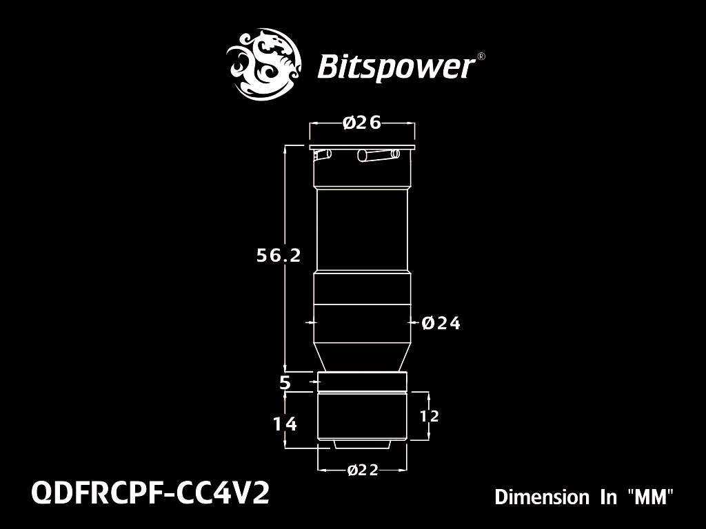 Bitspower Carbon Black Quick-Disconnected Female With Rotary Compression Fitting CC4 For ID 1/2