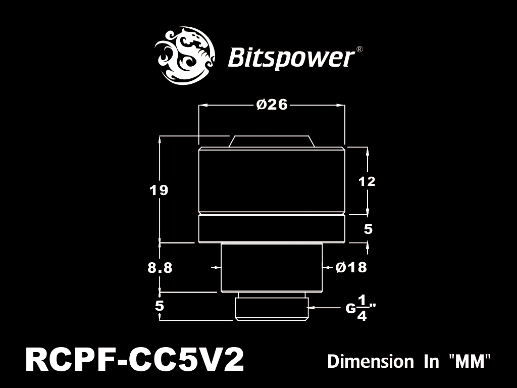 G1/4" Matt Black Rotary Compression Fitting CC5 V2 For ID 1/2" OD 3/4" Tube