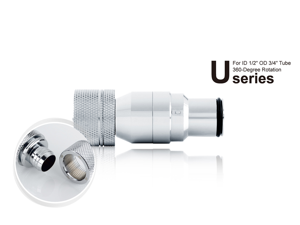 Bitspower Silver Shining Quick-Disconnected Male With Rotary Compression Fitting CC5 Ultimate For ID 1/2