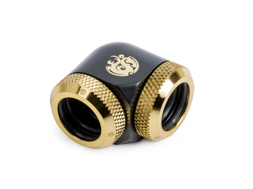 Bitspower Carbon Black/True Brass Enhance 90-Degree Dual Multi-Link Adapter For OD 14MM