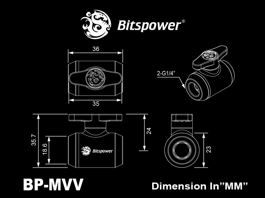 Bitspower G1/4" Matte Black Mini Valve with Black Handle BP-MVV-MBKBK 