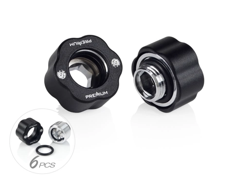 Bitspower Premium Master Hard Tube Fitting MHT12IND 6 Pack - Abrasive Black