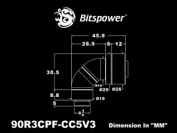 Bitspower Water cooling G1/4" True Brass Triple Rotary 90-Degree Compression Fitting CC5 V3 For ID 1/2" OD 3/4" Tube